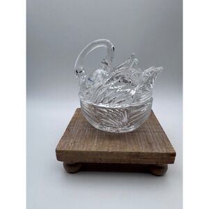 Hofbauer Byrdes Crystal Swan Trinket Dish with Lid West Germany 24% Lead Crystal